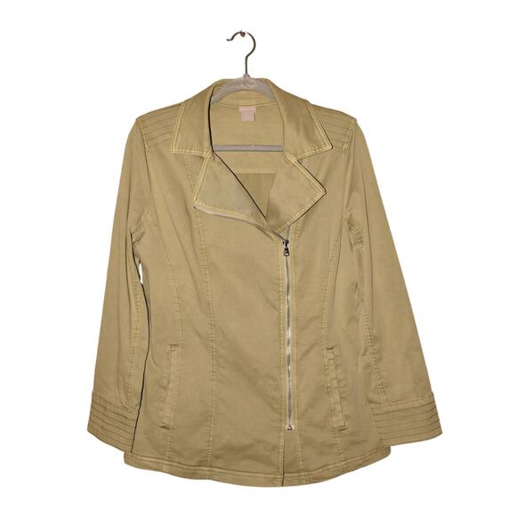 CHICO'S $109 Sage Green Elongated Zip Moto Jacket Chico's 1 / US Medium - Picture 2 of 4